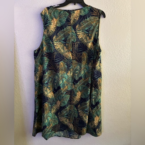 🆕 Shein Boho Tropical Plant Print Round Neck Sleeveless Short Casual Dress 4X🆕 - Picture 3 of 9